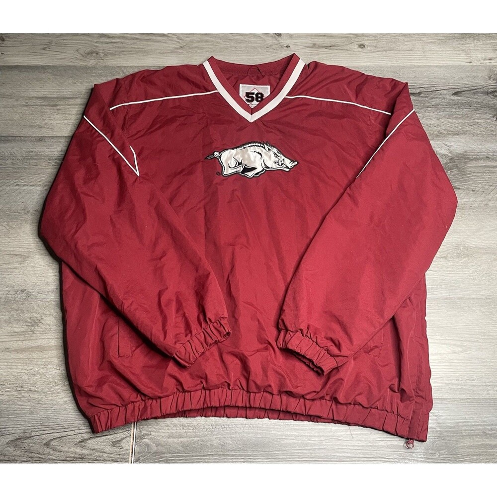 Y2K Arkansas Razorbacks V-Neck Pullover Jacket Size XXL Embroidered Logo NCAA